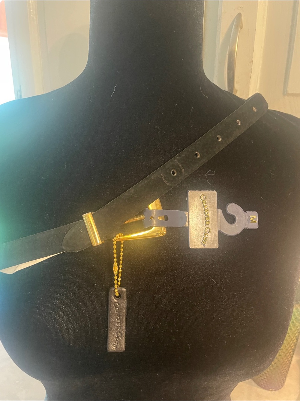 Charter Club Black Suede Belt with Gold Buckle